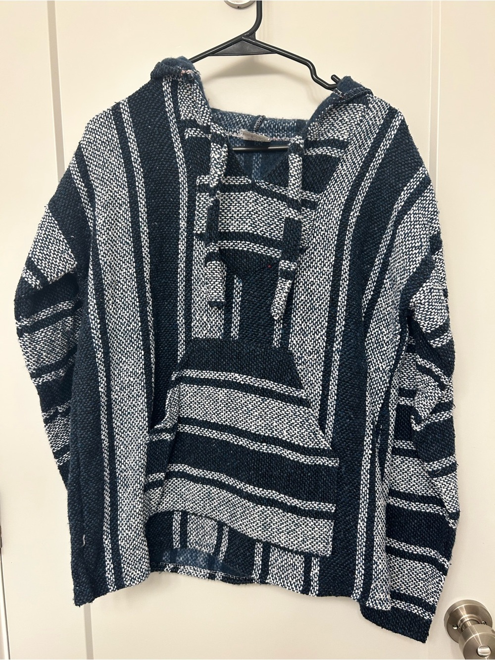 Striped Hooded Baja Sweater - Navy & White